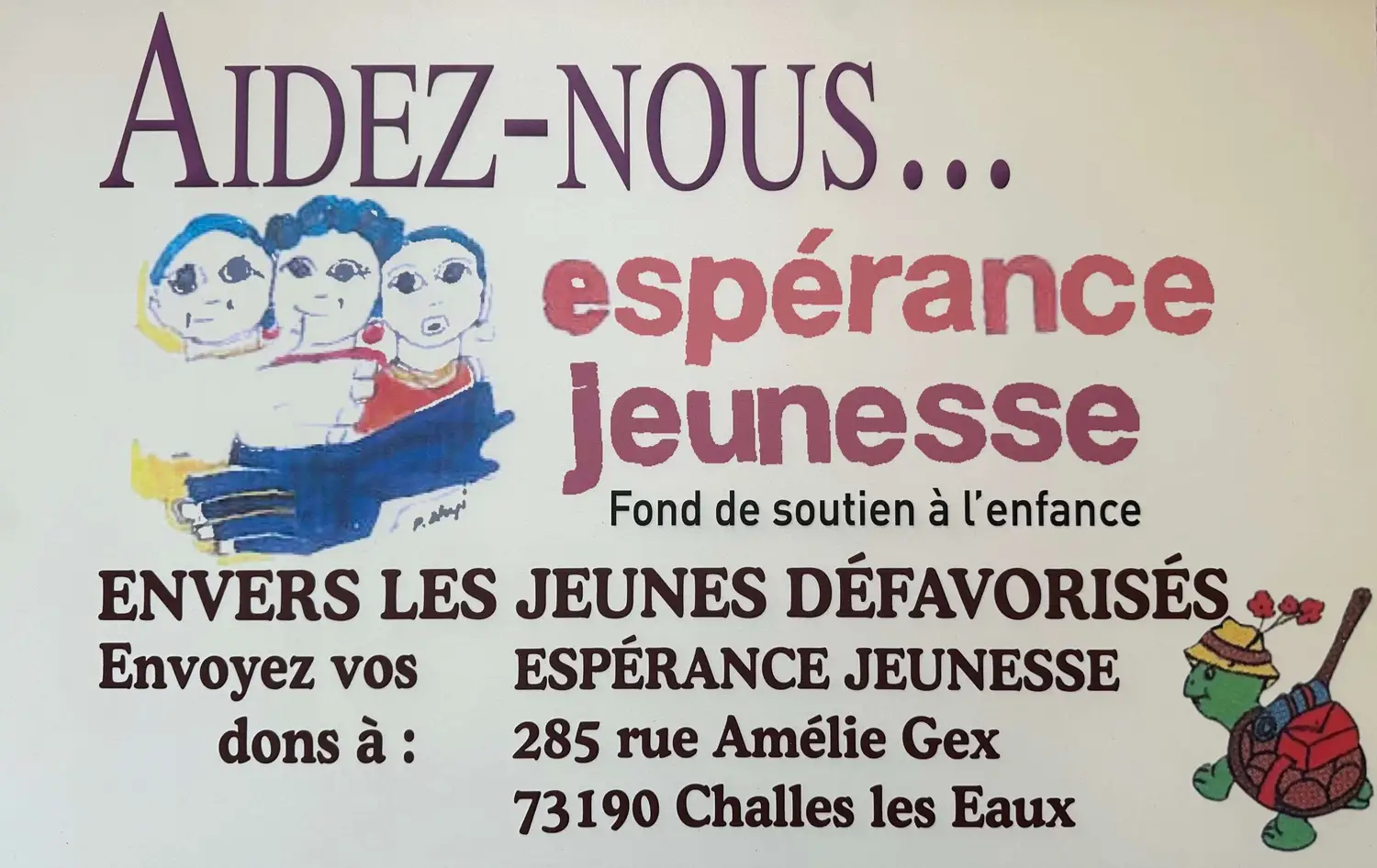 Affiche Aidez-nous — Espérance Jeunesse, fonds de soutien à l'enfance